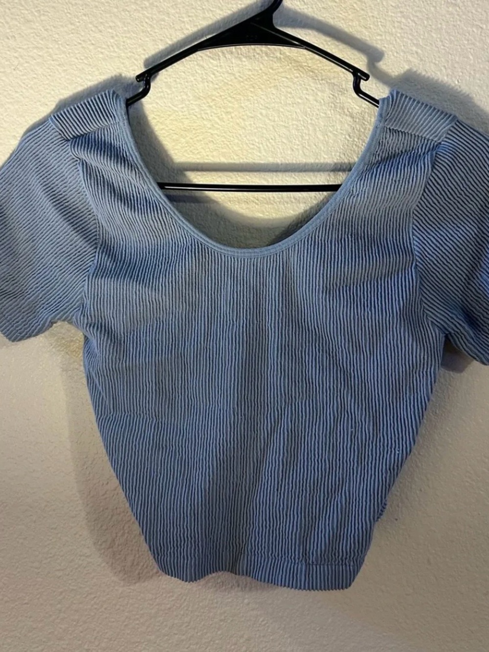 Light Blue Ribbed Scoop Neck Women's Top